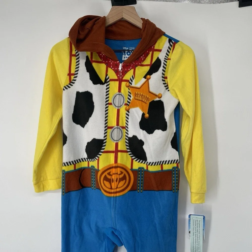 Disney Pixar Toy Story Woody‎ Hooded Union Suit One-Piece Pajamas Kids 8/10 NWT
